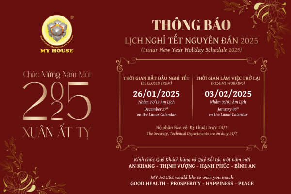 MY HOUSE THÔNG BÁO LỊCH NGHỈ TẾT NGUYÊN ĐÁN 2025